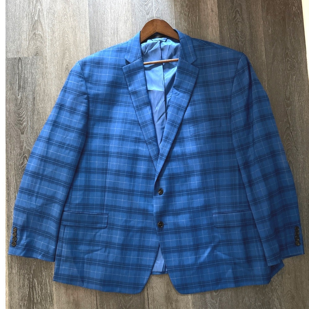 Lauren Ralph Lauren Mens Blue Plaid 2 Button Blazer Sport Coat Jacket 54R